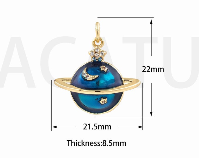 Planet Charms,Saturn Pendant,Moon Necklace,18K Gold Filled Gemstone Pendant,Micropavé CZ Crescent Pendant,DIY Jewelry Supplies,22x21.5x8.5mm