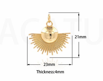 1 Uds. Abalorio de sol relleno de oro de 18 quilates, colgante de sol inflado, collar de ráfaga de sol, colgante de flor de sol, fabricación de joyas DIY, 21x23x4mm