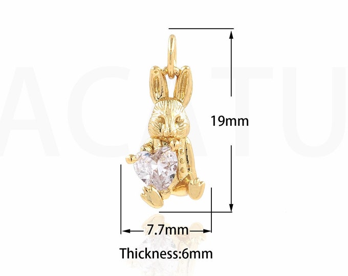 Micropavé CZ Rabbit Pendant, 18K Gold Filled Rabbit Charm, Cute Necklace, Animal Necklace, Animal Charm, DIY Jewelry Supplies, 19x7.7x6mm