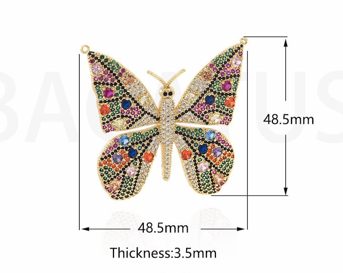 1PCS Gold Butterfly Pendant, CZ Butterfly Pendant, Butterfly Necklace, Animal Charm, Suitable For Jewelry Making Supplies 48.5x48.5x3.5mm