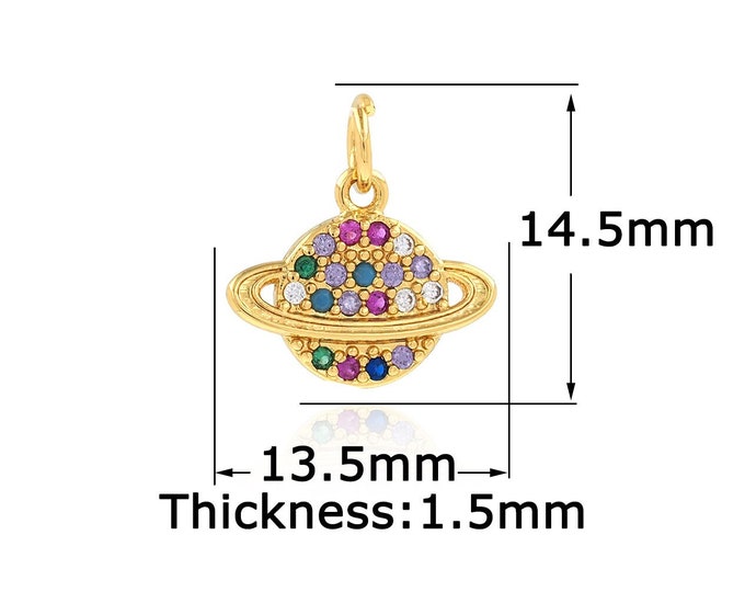 Saturn Pendant, 18K Gold Filled Saturn Ring Pendant, Micropavé CZ Saturn Necklace, DIY Jewelry Accessories