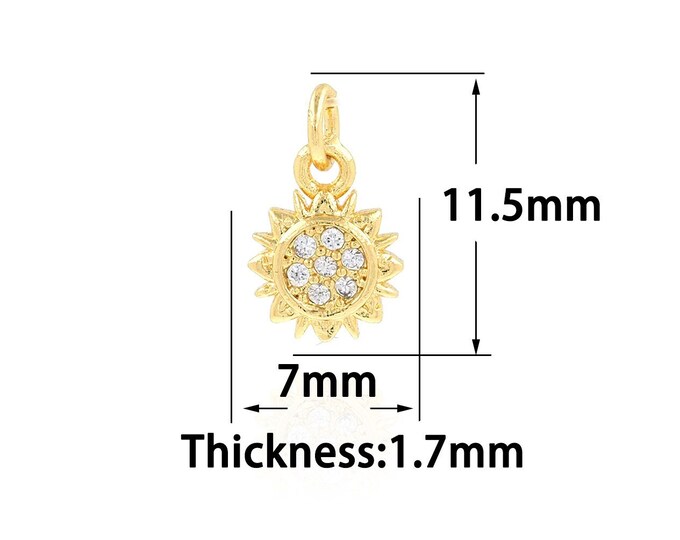 18K Gold Filled Sun Pendant,Gold Dainty Sun Charms,CZ Simple Charm Bracelet Necklace for DIY Jewelry Making Supply