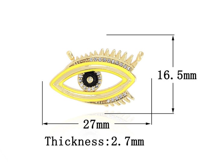 Cubic Zirconia Devil's Eye Pendant Big Eye Jewelry 18K Gold Filled Suitable for Bracelet, Necklace, Jewelry Making Supplies 16.5x27x2.7mm