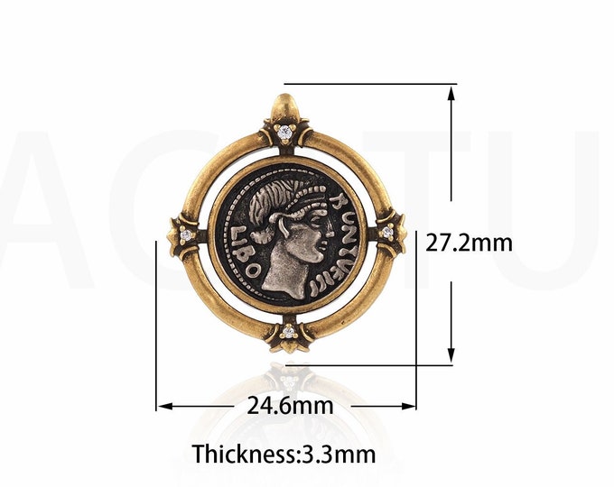 Vintage Figure Pendant,18K Gold Filled Engraved Necklace,Portrait Charm, MicroPavé CZ Vintage Jewelry,DIY Jewelry Supplies,27.2x24.6x3.3mm