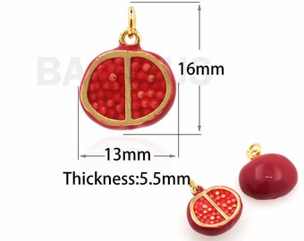 Colgante de granada esmaltado y chapado en oro de 18 quilates, colgante de fruta, dije de fruta, dije de granada, accesorios de joyería DIY, 16 x 13 x 5,5 mm