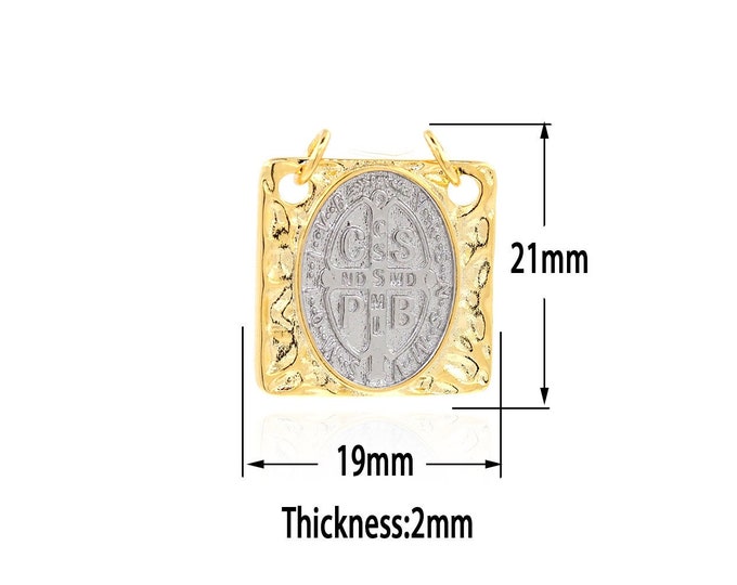 18K Gold Filled Saint Benedict  Pendant,Gold Saint Benedict Charms,Religion Charm Bracelet Necklace for DIY Jewelry Making Supply