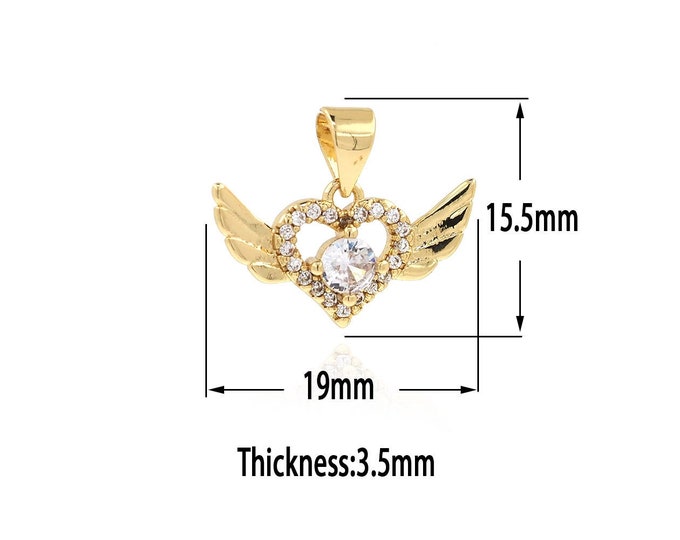 18K Gold Filled Heart Pendant,CZ Gold Heart Charms,Dainty Heart Charm Bracelet Necklace for DIY Jewelry Making Supply