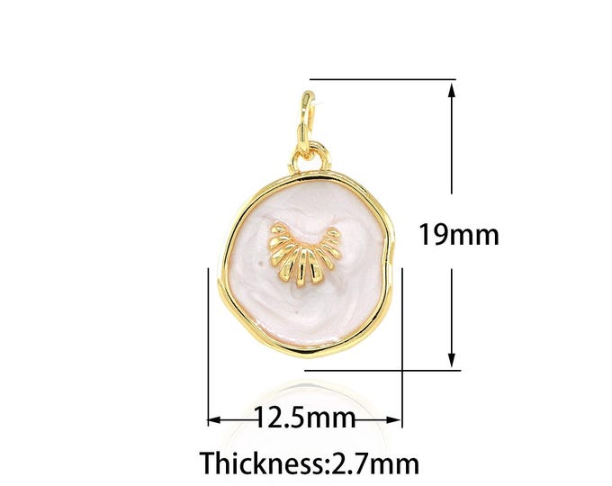 18K Gold Filled Shell Pendant,Round Shell Charms,Simple Pendant Bracelet Necklace for DIY Jewelry Making Supply