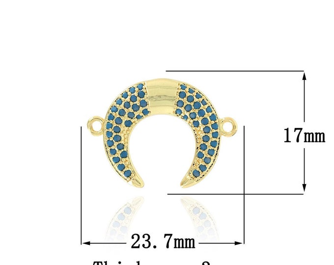 18K Gold Filled Moon Connector, Micro Pave CZ Meniscus Connector, DIY Jewelry Supplies,