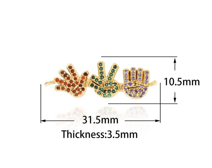 18K Gold Filled Rock Paper Scissors Connector,Rock Paper Scissors Connector,Micropavé CZ Gesture Necklace,DIY Jewelry Supplies