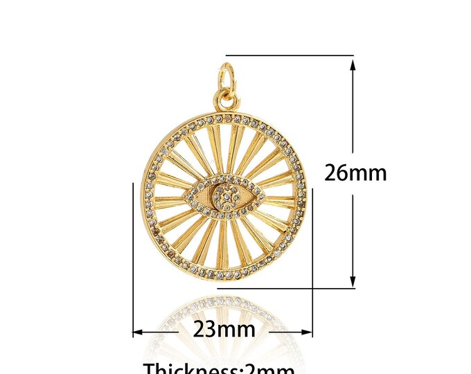 Coin Eye Pendant, Eye Charm,Eye Charm, MicroPave CZ Round Eye Pendant, Suitable For Jewelry Making Supplies