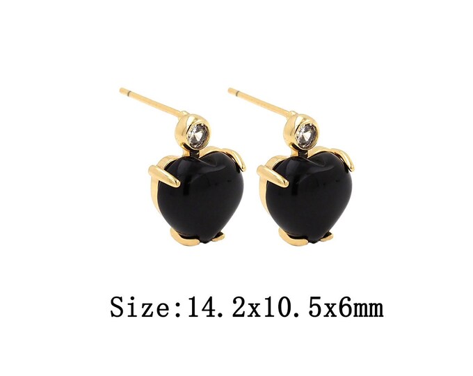 1 pair 18K Gold Filled Heart Stud Earrings,Gold Dainty Natural Stone Stud Earrings,Simple Stud  Earrings,Gift for Her