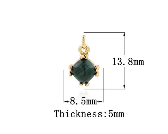 18K Gold Filled Square Pendant, Gold Dainty Natural Stone Charms,Simple pendant Bracelet Necklace for DIY Jewelry Making Supply