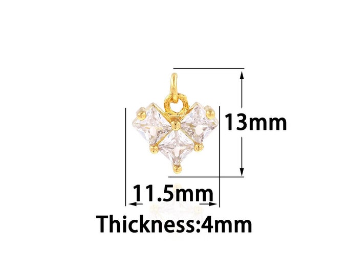 Gold Dainty Heart Charms,18K Gold Filled Heart Pendant,CZ Simple Charm Bracelet Necklace for DIY Jewelry Making Supply