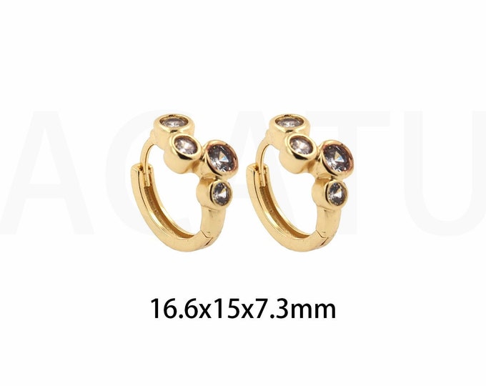 Speckled Earrings, Round Earrings,Pierced Earrings,18K Gold Filled Modern Earrings, Micro Pave CZ Dainty Earrings,Gift For Her,16.6x15x7.3mm
