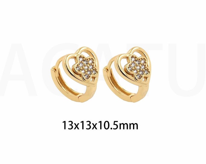1Pair Pentagram Earrings,Love Zircon Earrings Heart-Shaped Earrings Round Earrings 18K Gold Filled Star Earrings, 13x13x10.5mm