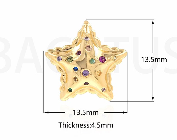 1PCS 18K Gold Filled Star Charm Cubic Zirconia Star Necklace, Micro-Pave CZ Pentagram Pendant, Celestial Pendant, 13.5x13.5x4.5mm