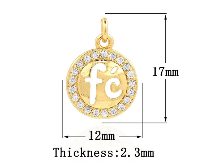Gold Dainty Letter Charms,18K Gold Filled Fe Pendant,CZ Round Charm Bracelet Necklace for DIY Jewelry Making Supply,17x12x2.3mm