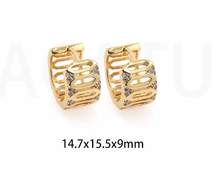 Thick Earrings, 18K Gold Filled Round Earrings, Micropavé CZ Modern Earrings, Pierced Earrings, Gift For Her, 14.7x15.5x9mm