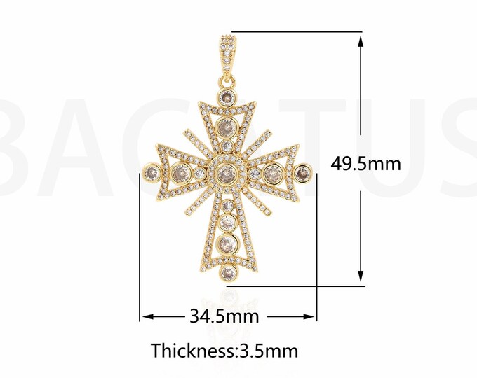 Christian Charms, Cross Pendant,18K Gold Filled Religious Charms, Micropavé CZ Christian Necklace, DIY Jewelry Supplies, 34.5x49.5x3.5mm