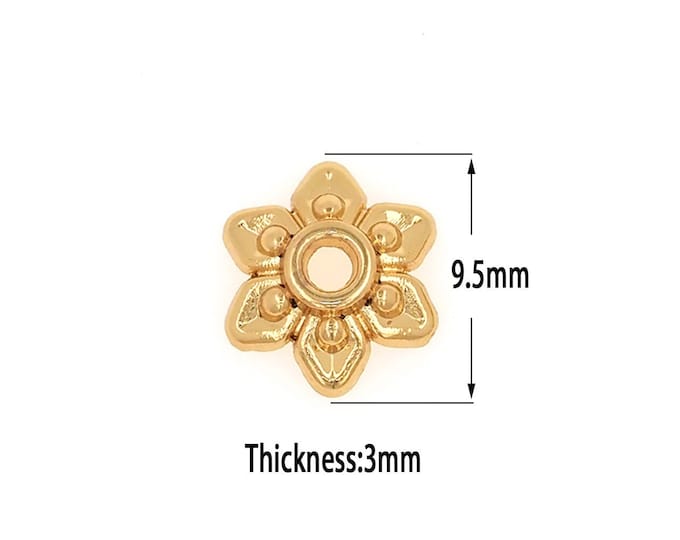 18K Gold Filled Flower Bead Caps,Pearl Caps,Round Bead Caps,Flower Caps,Spacer Jewelry, Brass Caps, DIY Gold Jewelry Making
