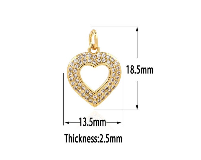 18K Gold Filled Heart Pendant,CZ Gold Heart Charms,Dainty Heart Charm Bracelet Necklace for DIY Jewelry Making Supply