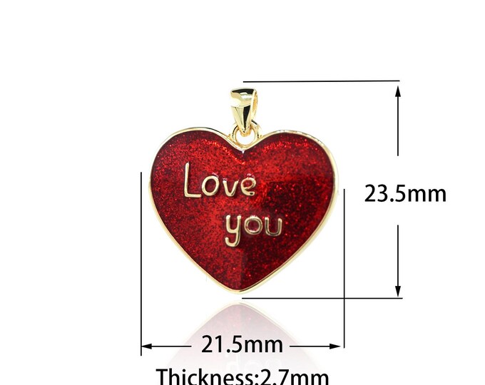 Letter Heart Love Pendant, Enamel Charm,18K Gold Filled Red Heart Necklace, Suitable for Bracelet, Necklace, Jewelry Articles