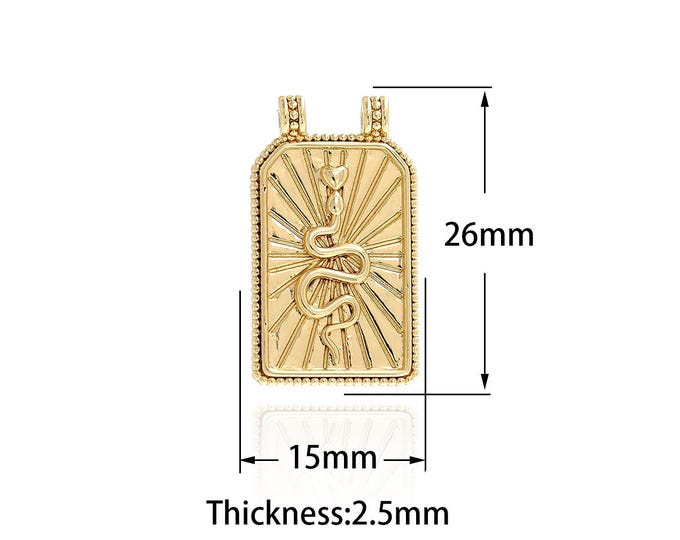 Square Pendant, Snake Charm, 18K Gold Filled Shell Charm, Reptile Necklace, Micropavé CZ Shell Snake Charm,DIY Jewelry Supplies,