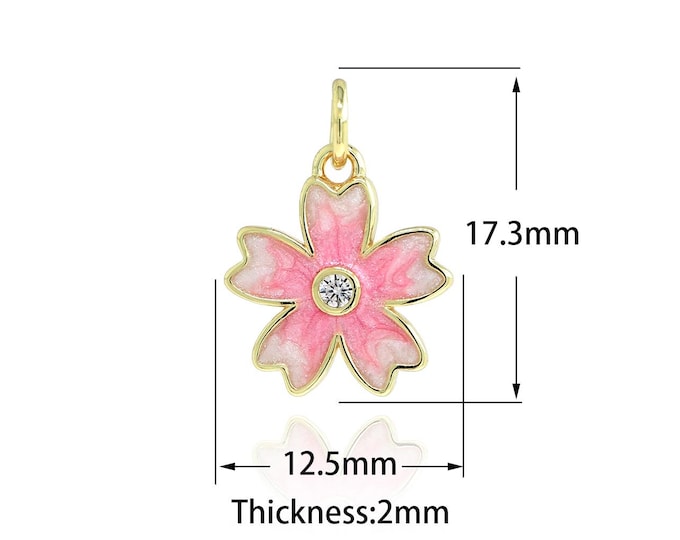 Enamel Flower Pendant, 18K Gold Filled Flower Pendant,Zircon Flower Pendant Enamel Charm, DIY Jewelry Supplies