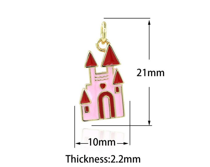18K Gold Filled House Pendant Enamel Charms Castle Charm Castle Pendant,DIY Jewelry Making,