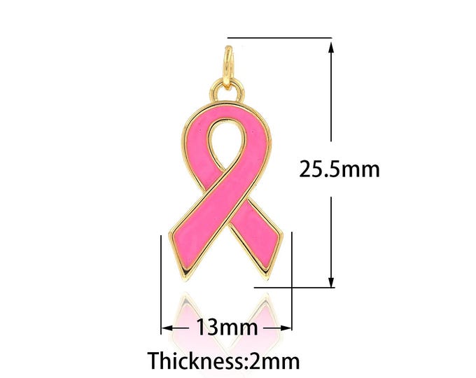 18K Gold Filled AIDS Pendant,Enamel AIDS Charm Hope Bracelet Necklace for DIY Jewelry Making Supply