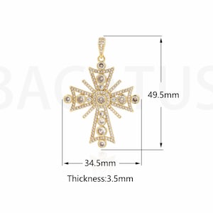 Christian Charms, Cross Pendant,18K Gold Filled Religious Charms, Micropavé CZ Christian Necklace, DIY Jewelry Supplies, 34.5x49.5x3.5mm