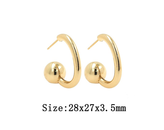 1 pair 18K Gold Filled C Stud Earrings,Gold Dainty ball Stud Earrings,Simple Stud  Earrings,Gift for Her