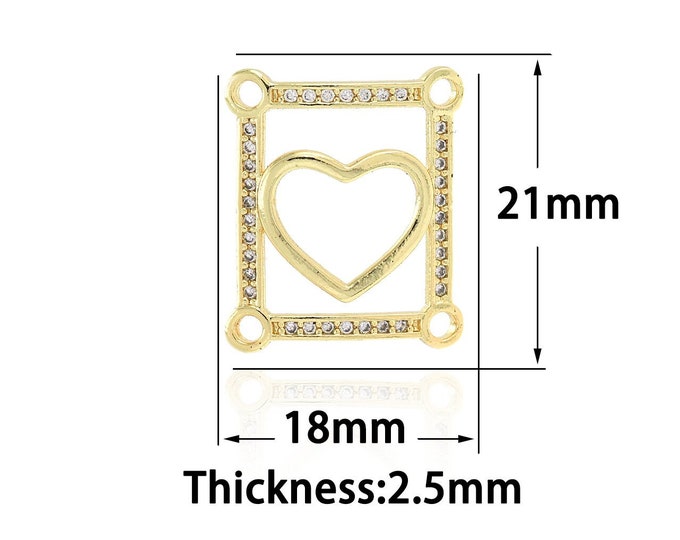 18K Gold Filled Heart Pendant,Gold Dainty Heart Charms,CZ Square Charm Bracelet Necklace for DIY Jewelry Making Supply
