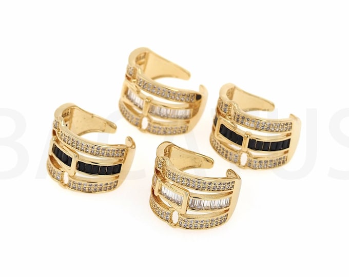 1pcs,Hollow Ring,  18K Gold Filled Thick Ring, Wide Ring, Gold Open Ring, Adjustable Ring, Micropavé Cubic Zirconia Rhinestone Ring