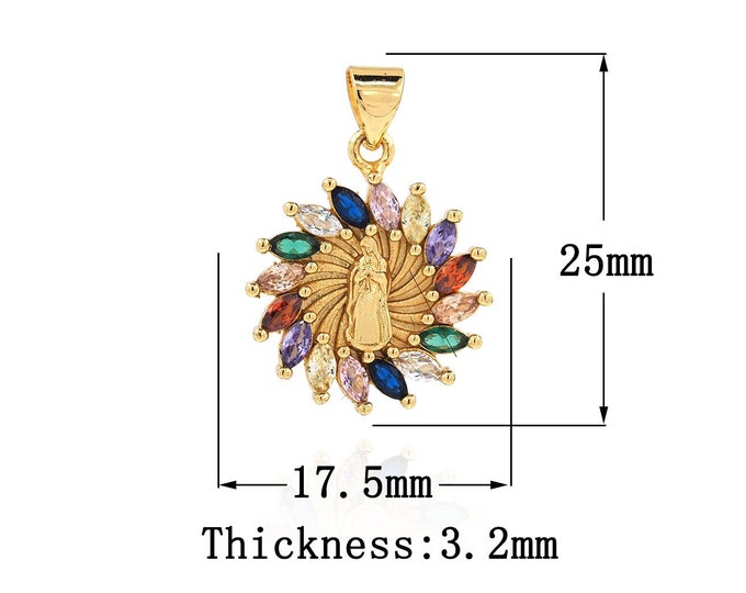 18K Gold Filled CZ Virgin Mary Pendant,Gold Dainty Religion Charms,Catholic Charm Bracelet Necklace for DIY Jewelry Making Supply
