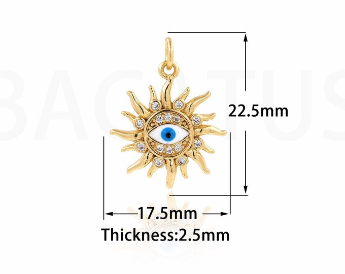 Sun Eye Pendant,18K Gold Filled Enamel Charm, MicroPave CZ Flower Eye Necklace, DIY Jewelry Supplies, 22.5x17.5x2.5mm