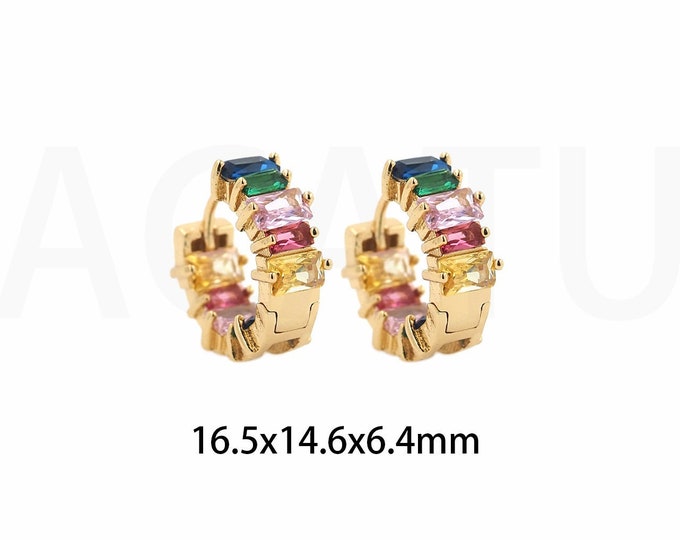 18K Gold Filled Round Earrings, Micropavé CZ Modern Earrings, Thick Earrings, Pierced Earrings, Gift For Her, 16.5x14.6x6.4mm
