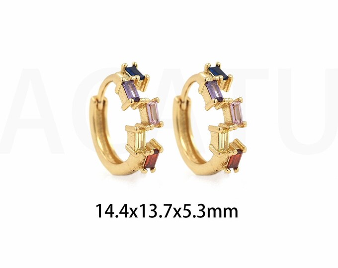 Pierced Earrings, Thick Earrings, Micropavé CZ Modern Earrings, 18K Gold Filled Round Earrings, Gift For Her, 14.4x13.7x5.3mm