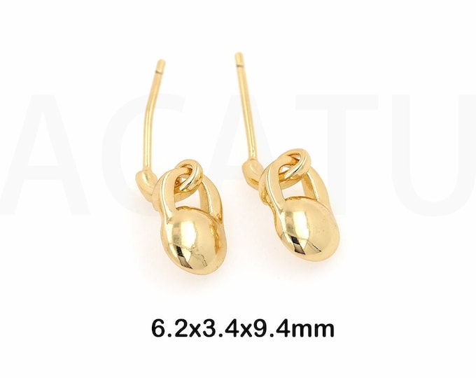 1Pair Transparent Pave Earrings, 18K Gold Filling Key Earrings Gold Key Earrings, Mini Earrings, Daily Mini Gold Earrings 6.2x3.4x9.4mm