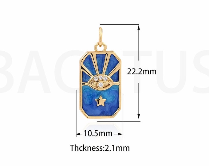 Square Necklace, 18K Gold Filled Square Enamel Pendant,Eye Necklace, Micro-Pavé CZ Eye Necklace, Eye Charm,Eye Charm 22.2x10.5x2.1mm