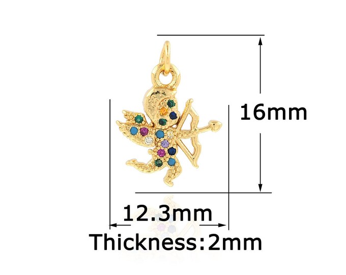1PCS Angel Pendant, CZ Cupid Pendant, Angel Charm, Tiny Golden Cupid,Cupid Charm, Suitable For Jewelry Making 12.3x16x2mm