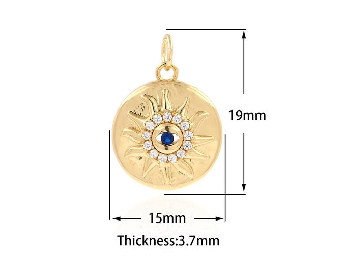 Lucky Eye Charm,MicroPave CZ Round Eye Pendant, Coin Eye Pendant,Eye Charm, Suitable For Jewelry Making Supplies 19x15x3.7mm