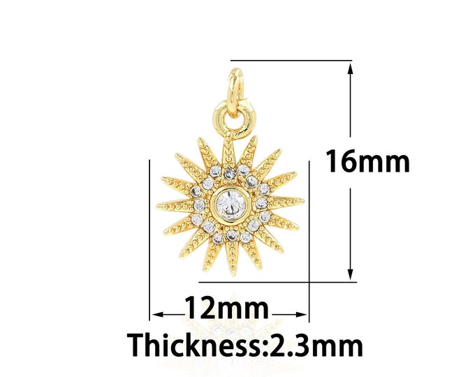 1PCS Sunlight Necklace, MicroPave CZ Sun Pendant,Gold Sun Pendant,Sun Charm, Suitable For Jewelry Making Products 12x16x2.3mm
