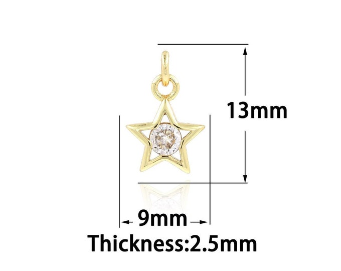 18K Gold Filled Simple Star Pendant,Star Necklace, Star Charm,Pentagram Jewelry,DIY Jewelry Making Supplies 9x13x2.5mm
