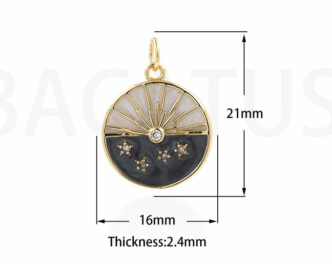 18K Gold Filled Enamel Sun Pendant, Micropavé CZ Dainty Sun Necklace, Enamel Pendant,Dainty Star Necklace, Gift For Her 16x21x2.4mm