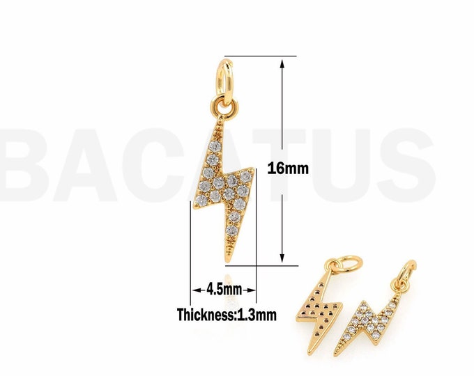 Lightning Pendant, 18K Gold Filled Lightning Charm, Micropavé CZ Lightning Necklace, Weather Charm, DIY Jewelry Supplies, 16x4.5x1.3mm