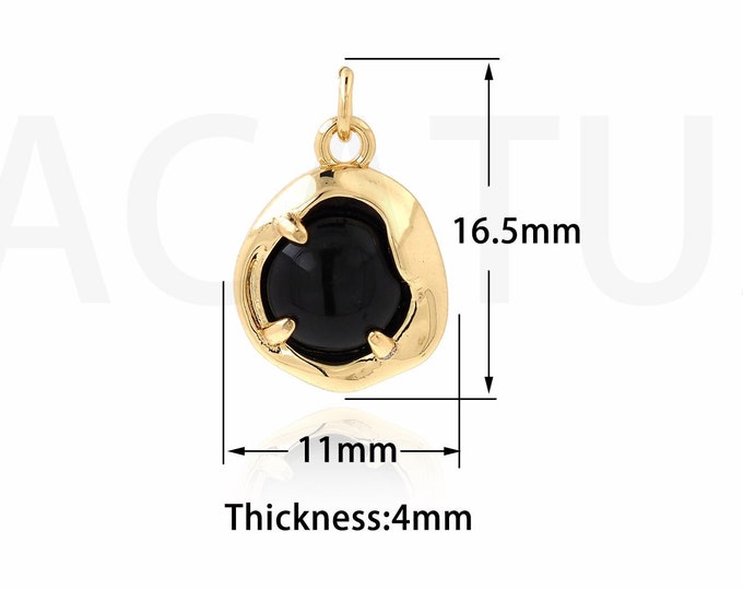 Round Charm,Agate Necklace, 18K Gold Filled Round Pendant, Natural Stone Necklace, DIY Jewelry Supplies, 16.5x11x4mm
