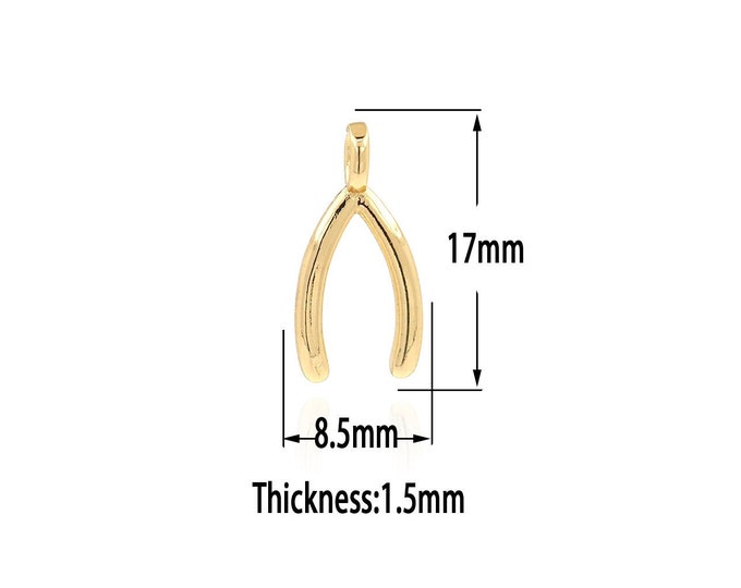 18K Gold Filled Wishing Bone Pendant,Gold Good Luck Charms,Gold Wishbone Charm Bracelet Necklace for DIY Jewelry Making Supply