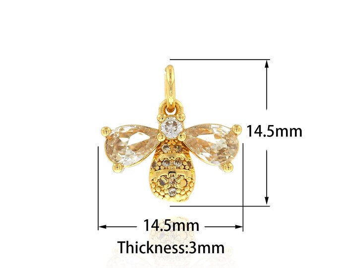 Bee Pendant, Micropavé CZ Minimalist Pendant, 18K Gold Filled Insect Necklace, Insect Charm, DIY Jewelry Supplies,